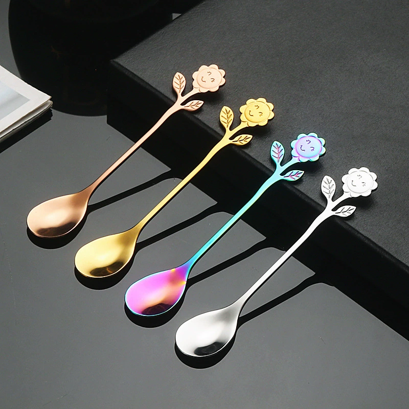 Креативный смайлик подсолнечника Ложка Вилка ложка из нержавеющей стали кофейная ложка десертная ложка ресторанная ложка подарок