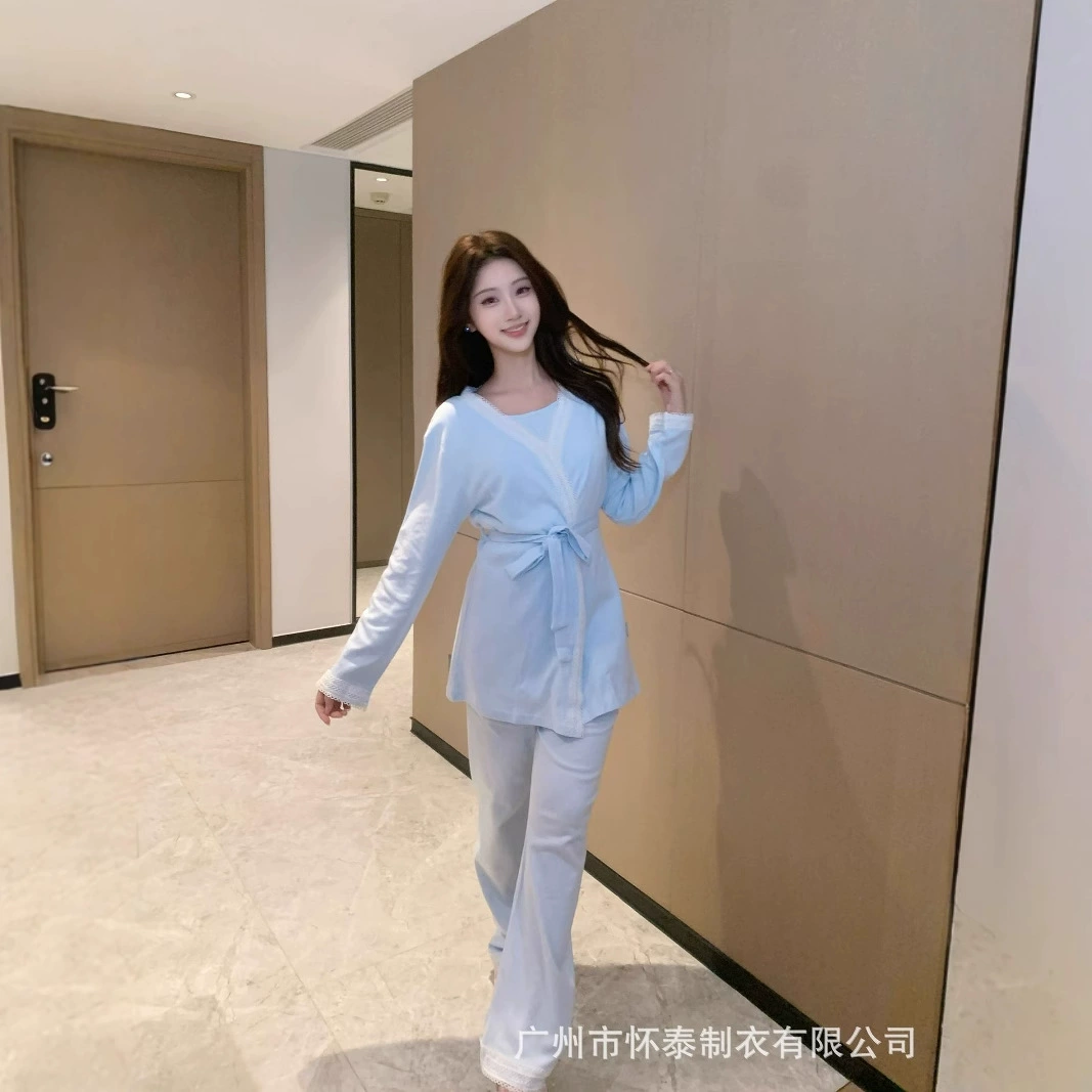 Комплект послеродовой одежды для беременных и кормящих мам из чистого хлопка класса А с кружевной отделкой, три предмета, в китайском стиле