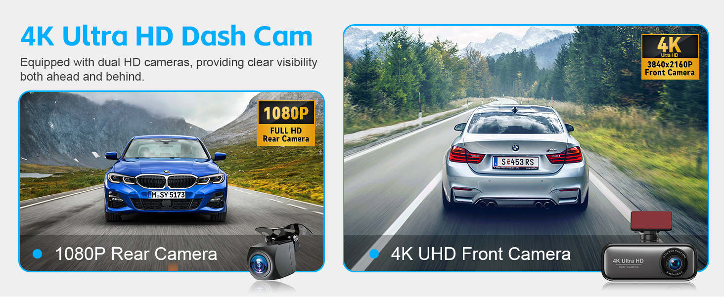 4K Ultra-High Definition Dual-Recording Dash Cam with Wifi, Mobile Phone Connectivity, Gps Tracking, and Parking Monitoring