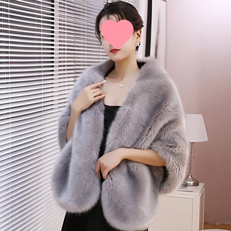 婚纱披肩女秋冬狐狸毛皮草斗篷外套加厚结婚礼服旗袍外搭宴会