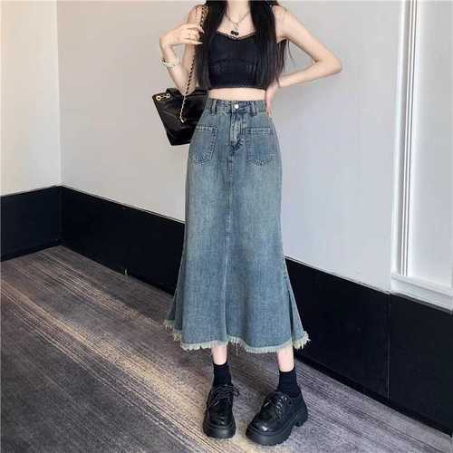 Vintage Cowboy Semi-Body Skirt for Women 2025 Spring and Summer High-Waist Slimming Fringe Medium-Length Fish Tail Skirt Trendy