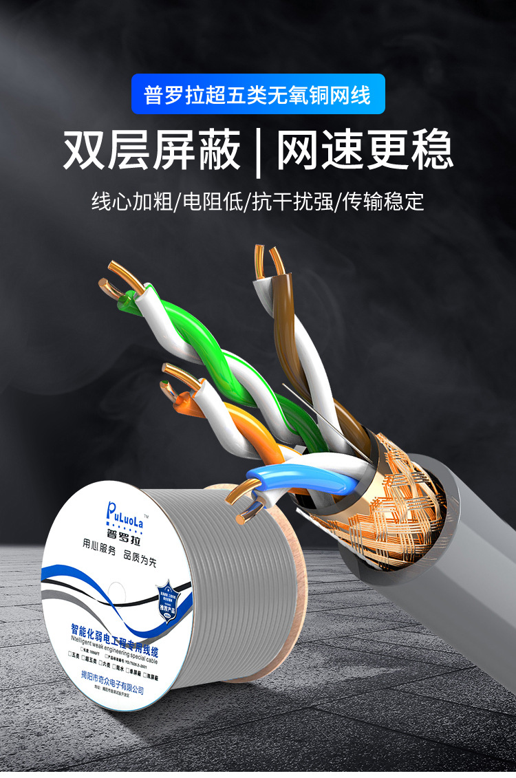 现货超五类无氧铜双屏蔽300米室内网络线 SFTP cat5e电脑网线-阿里巴巴