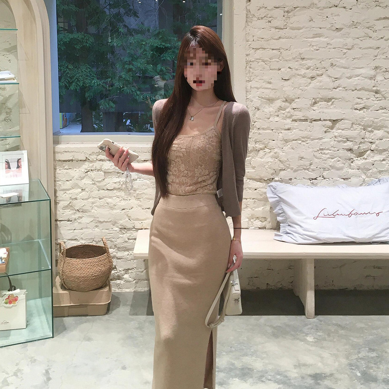 Cross-Border French Lace Camisole Set Dress for Women Early Autumn 5 New Temperament Half-Body Hip-Hugging Long Skirt Mesh