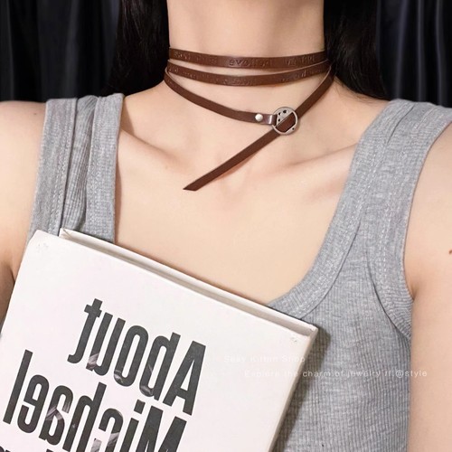 Vintage Western Style Layered Punk Choker Necklace with Desolate Theme Letter Leather Waist Chain
