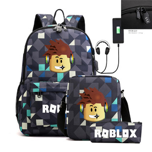 Cross-border roblox game surrounding USB charging men's and women's shoulder bag single shoulder pencil case three-piece school bag for middle school students