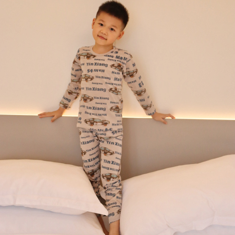 子供のクラス A 新しいホーム服セット男の子と女の子の秋の服と長ズボンベビーコットンサーマル下着セット卸売|undefined