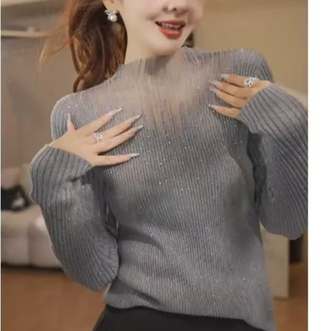 2025 весна и осень новый модный дикий узкий вязаный свитер корейского темперамента женский топ