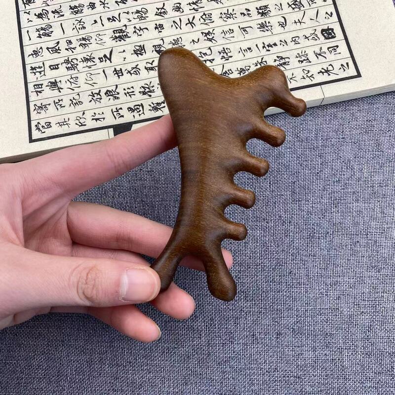 多機能四合一マッサージ櫛頭部脱毛頭治療掻爬疎通頭皮顔眼部檀木櫛|undefined