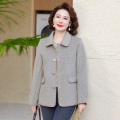 妈妈装春秋洋气上衣呢子新款中老年女装50岁翻领洋气大码毛呢外套