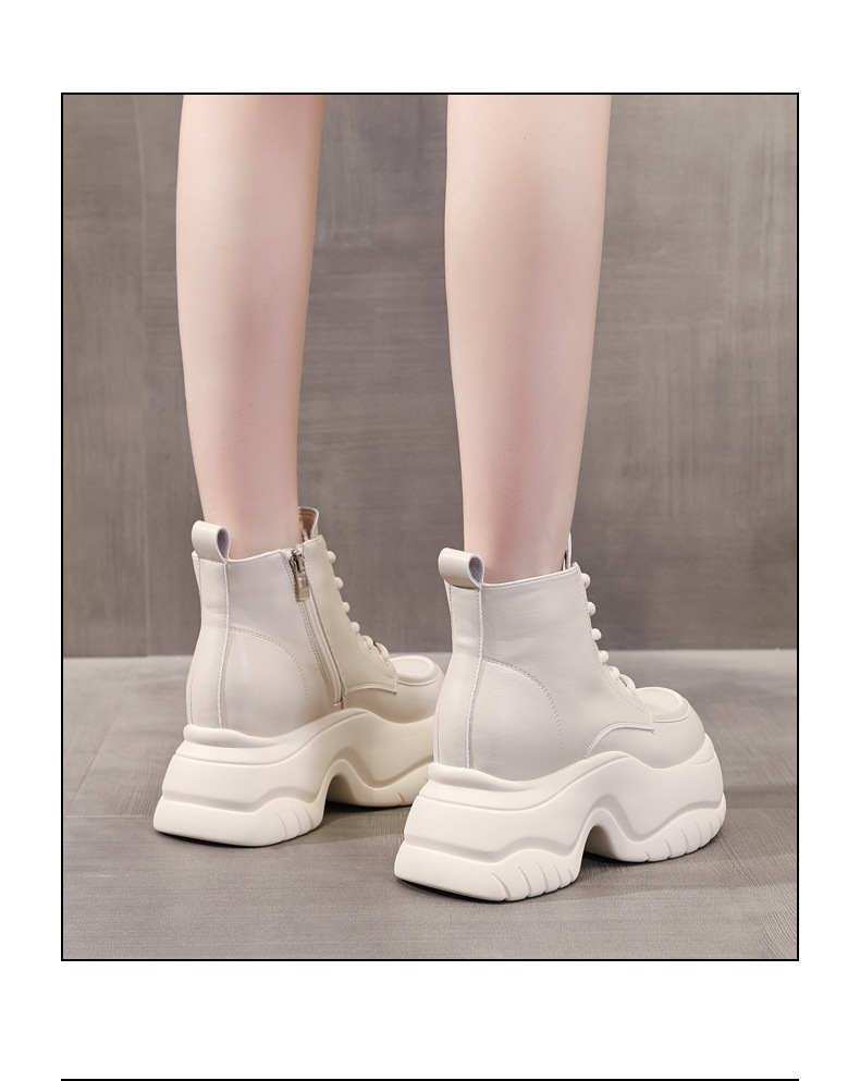 Boot martin nữ đế dày tôn dáng cổ cao gầy bên trong — Màu be chi tiết 19