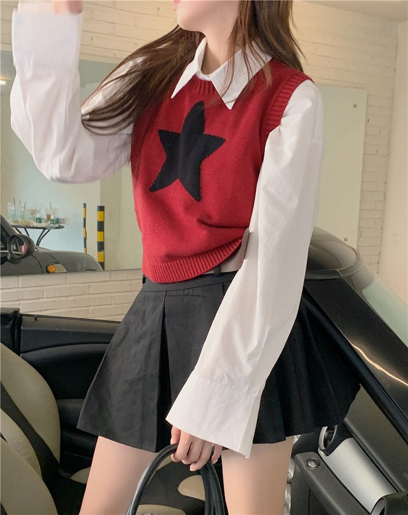 速卖通跨境女装欧美2022秋冬新款五角星无袖背心时尚气质针织衫