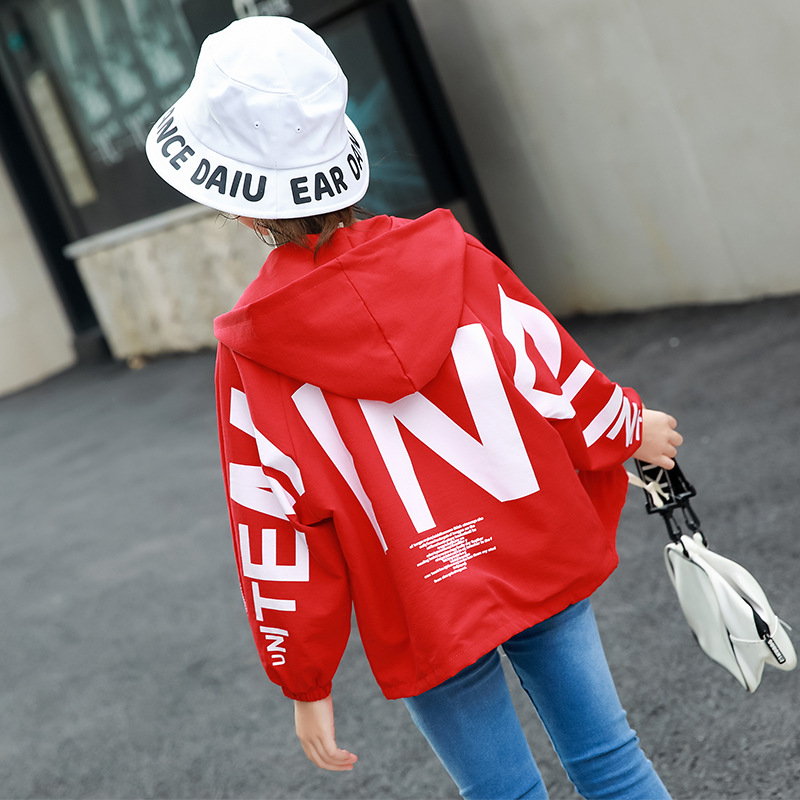 女童新款休闲外套中大童字母连帽田园可爱拉链衫新款夹克童上衣