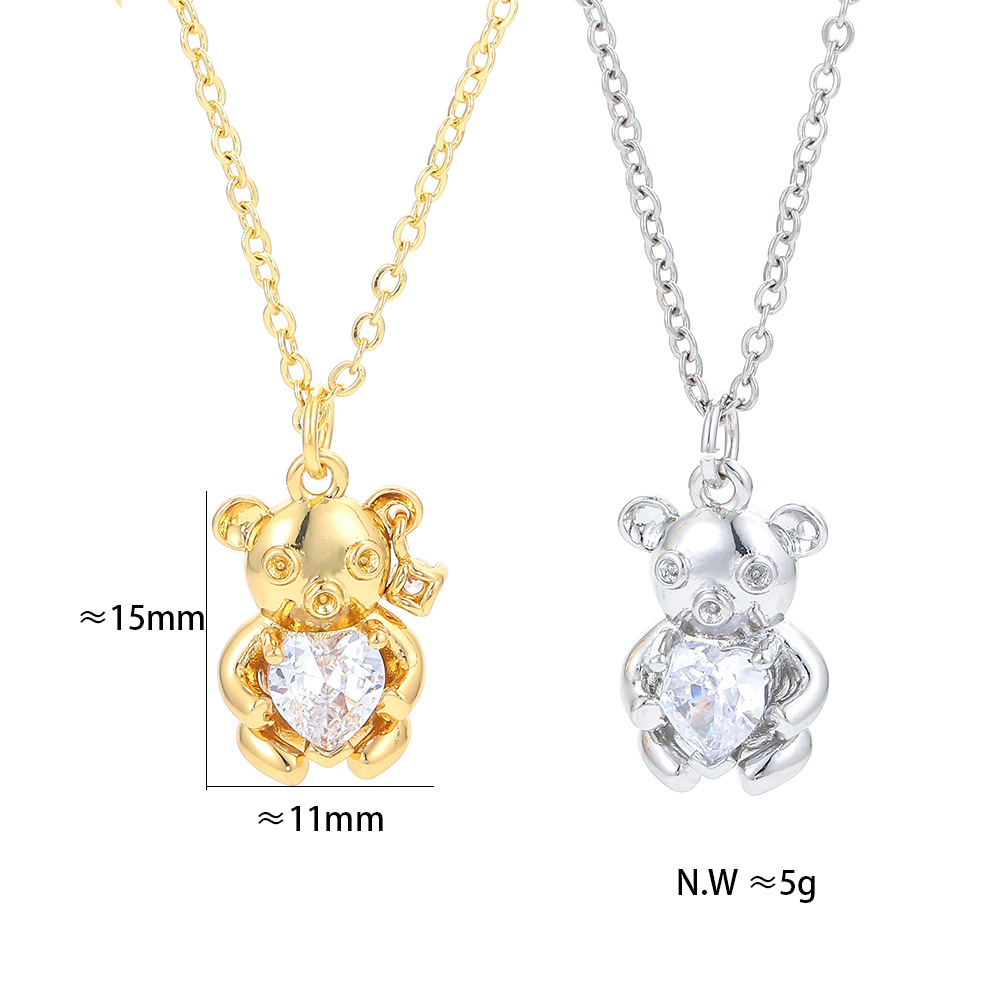 Wholesale Jewelry Heart Bear Pendant Copper Inlaid Zircon Necklace Nihaojewelry display picture 4
