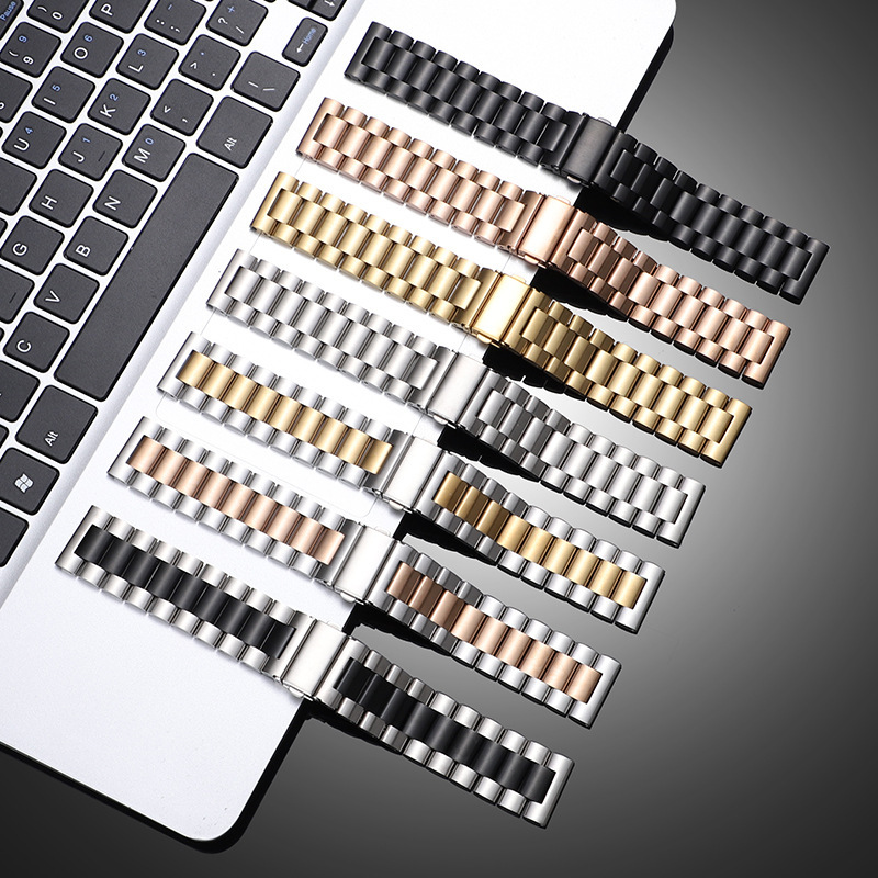 Factory Direct Sales Customizable Stainless Steel 304 Three-Bead Metal Watch Strap Suitable for Apple Samsung Huawei Xiaomi Universal