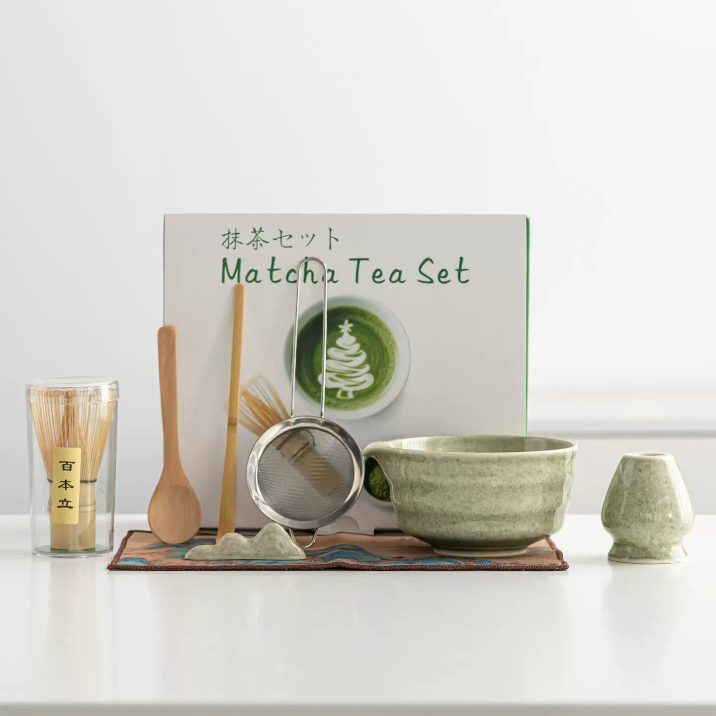 日式陶瓷抹茶绿抹茶碗抹茶套装茶道配件茶筅百本立抹茶刷工具套装