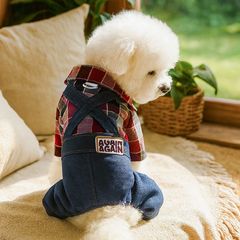 人気のペット用子犬・猫服、春と秋のデニムオーバーオール、四足服の工場直販