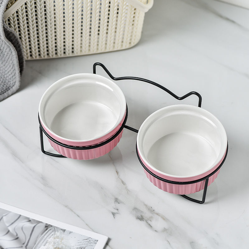 Cerámica doble cuenco cuello para perro y gato cuenco para mascotas cuenco para perros cuenco para perros cuenco para gatos cuenco alimentador para mascotas