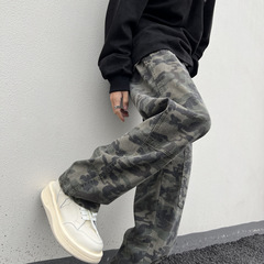 潮牌hiphopヒップホップ高街迷彩直筒工装ズボン男性アメリカvibe風レトロゆるいカジュアルパンツ