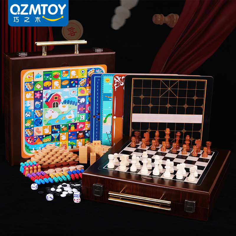 Suitcase 15-in-1 Chess, Chess, Backgammon, Flying Chess, Family Interactive Desktop Leisure Puzzle Game Gift Box