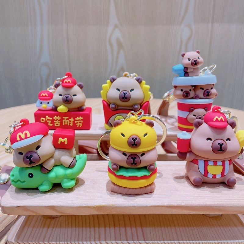 ハンバーガーカピバラクリエイティブ小さなギフトキーホルダー PVC ソフトラバーバッグカピバラキーホルダーペンダント人形|undefined