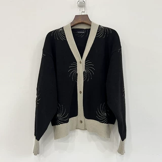 大朗毛衣工厂秋冬黑色v领长袖宽松显瘦休闲提花针织开衫毛衣男