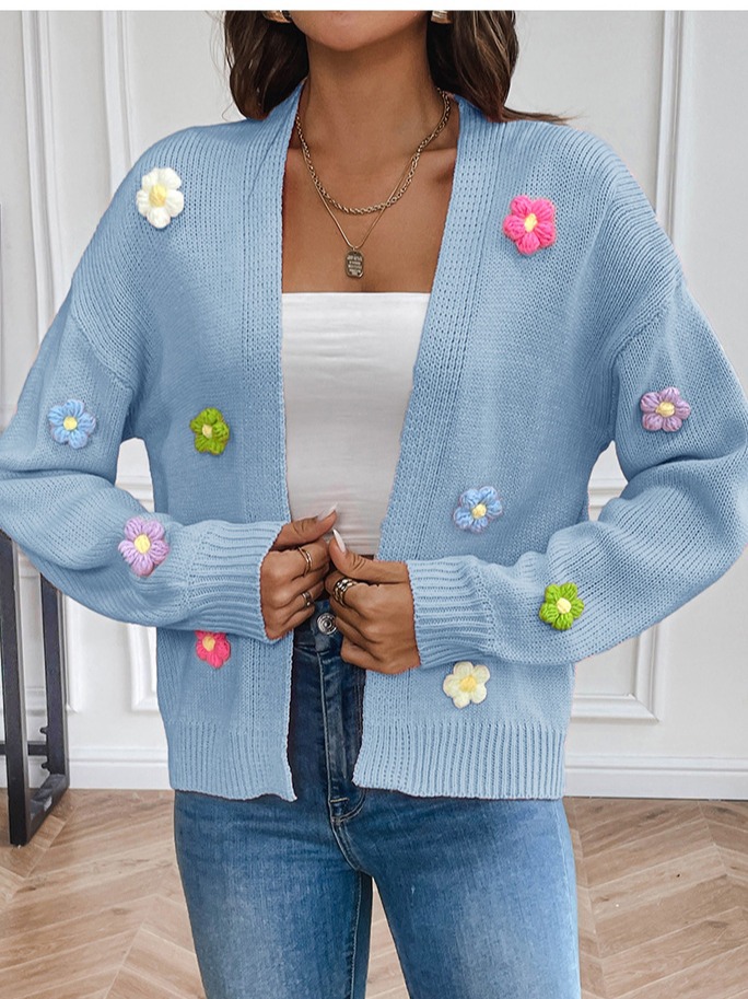 Comercio exterior transfronterizo nueva mano gancho flor dulce punto cardigan suéter abrigo de las mujeres perezoso casual suéter Suelto image 5