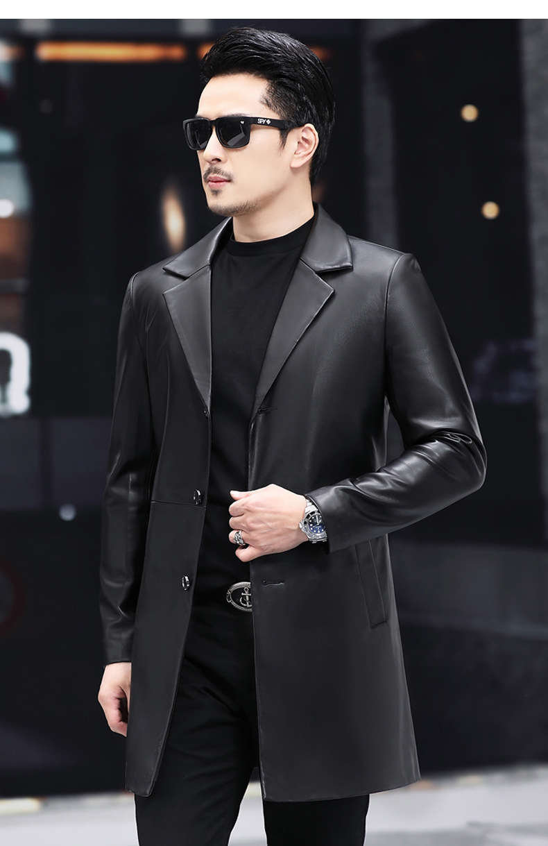 Real Leather Jacket Men Leather Jacket Suit Mid-length Suit