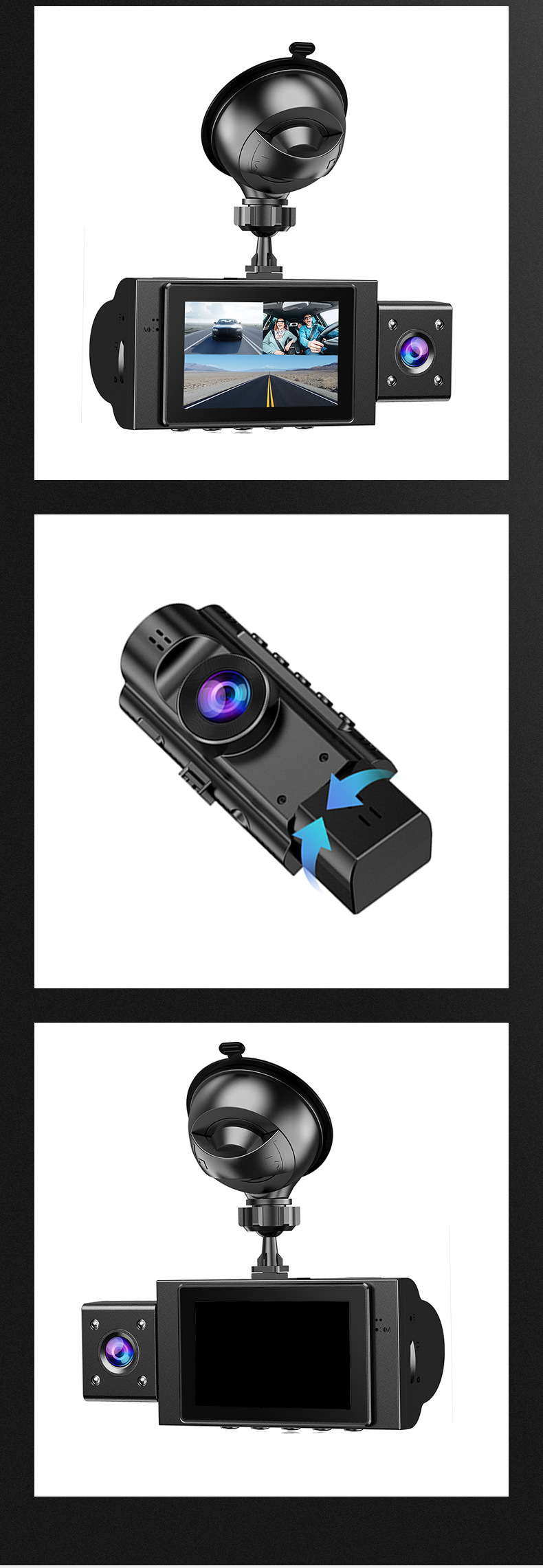 HD Dash Cam Front and Inside/Outside Dual Recording Parking IR Night Vision