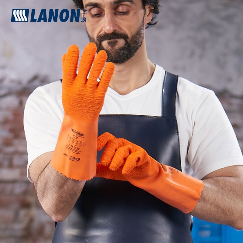 兰浪(LANON)SR235天然橡胶加厚手套起皱防滑防冻冷库食品水产渔业