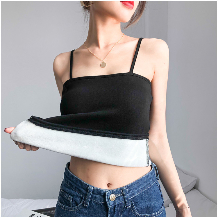 Adjusting Shoulder Strap Strapless Collar Winter fleece-lined Sling Women's Short Base Top Thickened Warm Vest Trendy