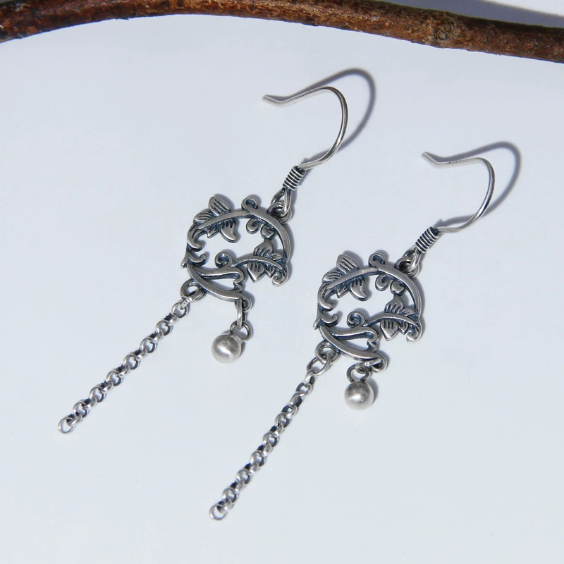 贝凯斯 Retro earrings with tassels, accessories, silver 925 sample, Chinese style