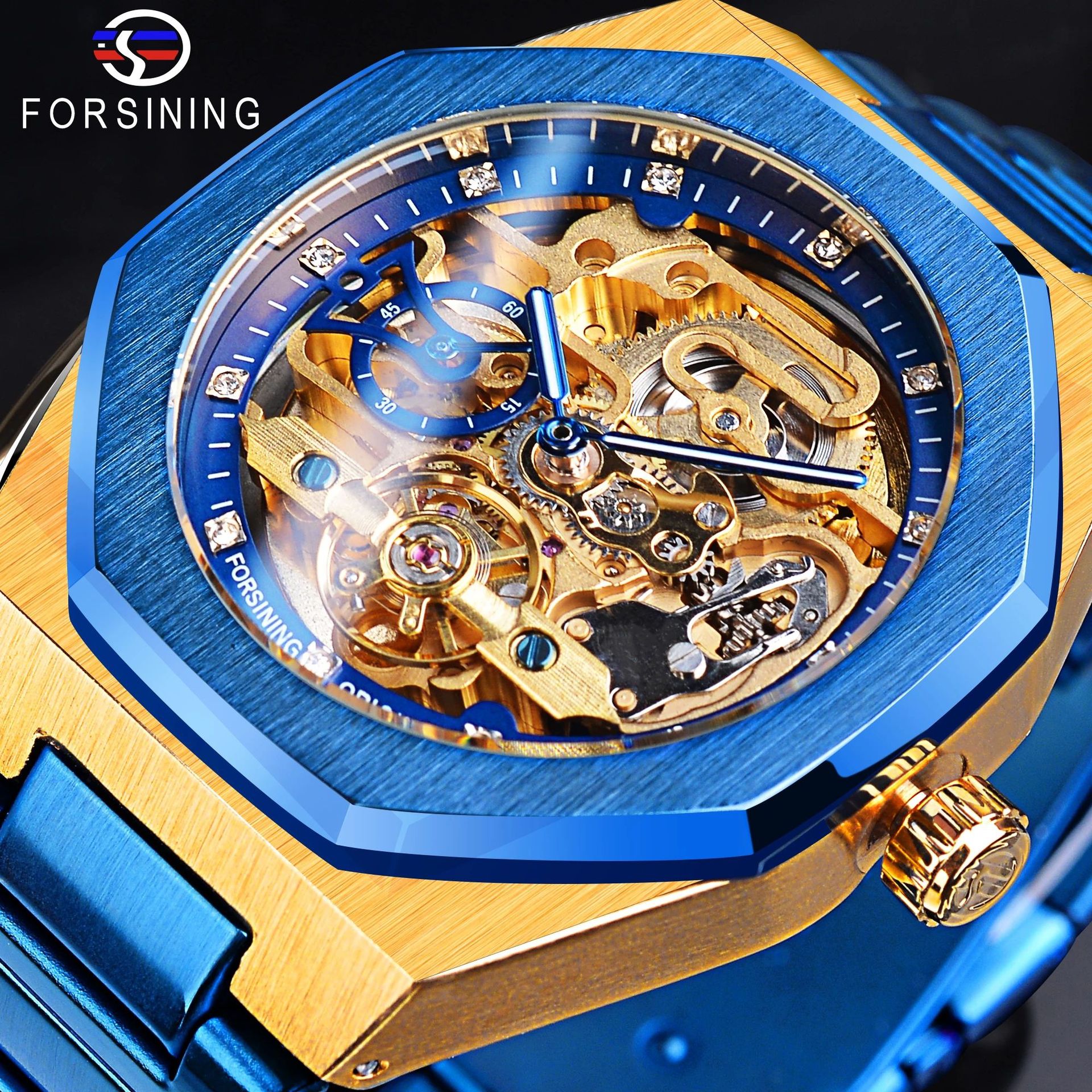 Men's Automatic Mechanical Watch With Blue Steel Strap Tourbillon_voghion.com