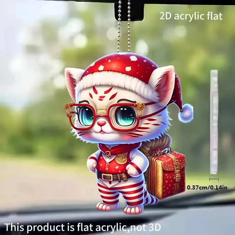 Nuevo acrílico plano transfronterizo adorable gatito colgante de árbol de Navidad decoración del hogar regalos navideños image 4