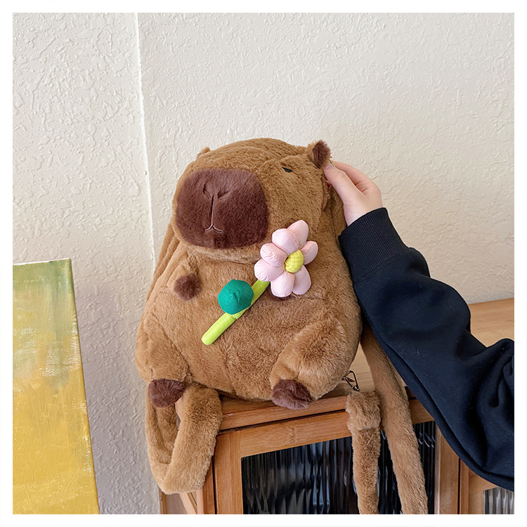 756g Weight Zipper Closure Type Single Shoulder Strap, Double Shoulder Straps Strap Type Shoulder Bag, Functional Backpack Bags Type Party, Street, Shopping Occasion Plush Material Women's Backpack Backpack Animal, Capybara Pattern All Seasons Season Unisex Gender Elegant, Streetwear Style Square Shape Animal Capybara Party Street Shopping Women's Backpack 7