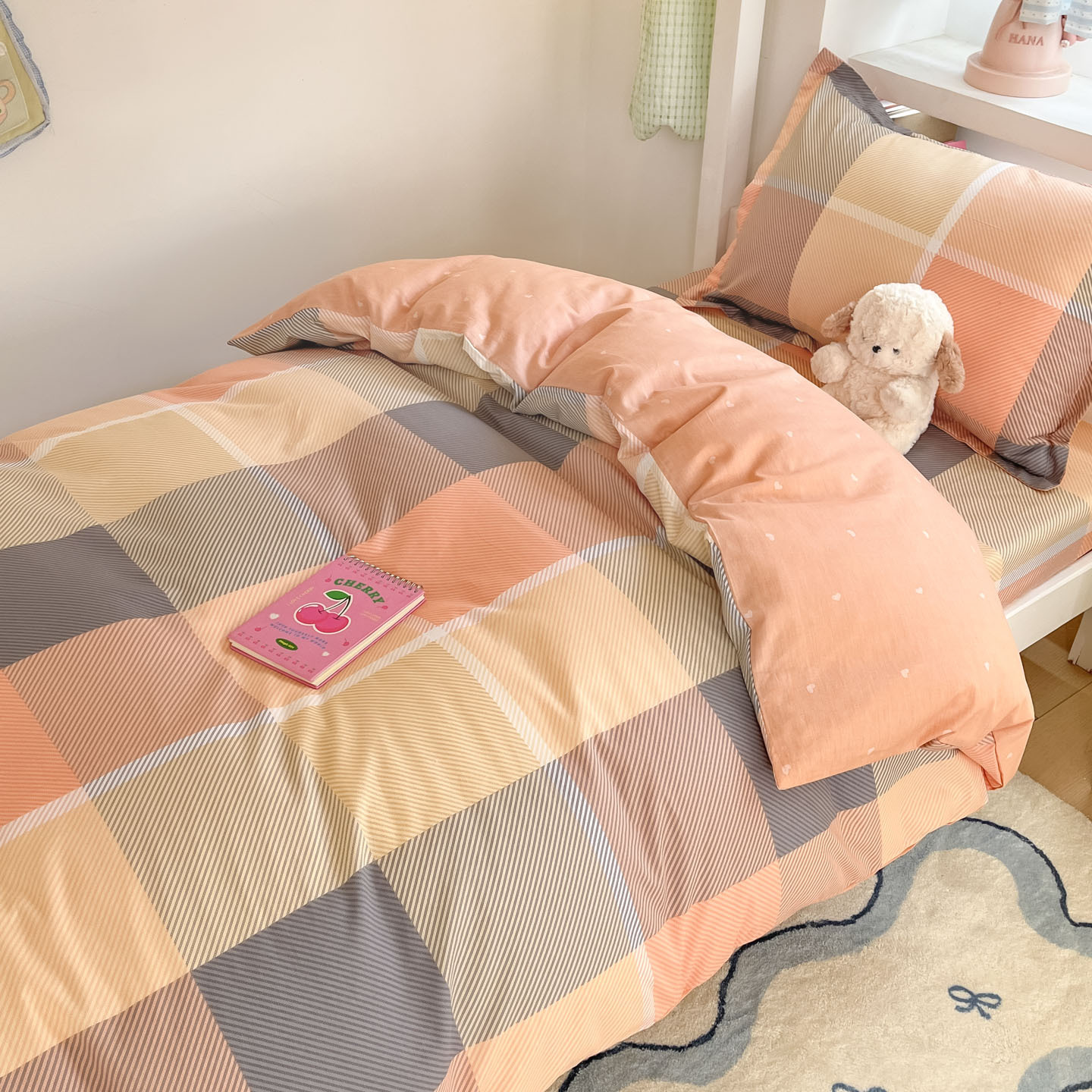 Juego de cama de dormitorio de estudiantes de tres piezas de algodón de algodón, funda de edredón, edredón, edredón, juego completo de núcleo