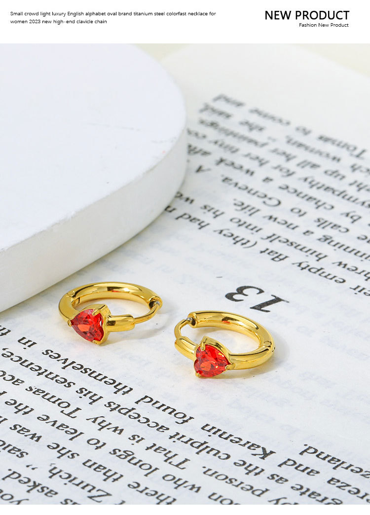 Women's Gender 1 Pair Simple Style Heart Shape Inlay Titanium Steel Zircon Earrings