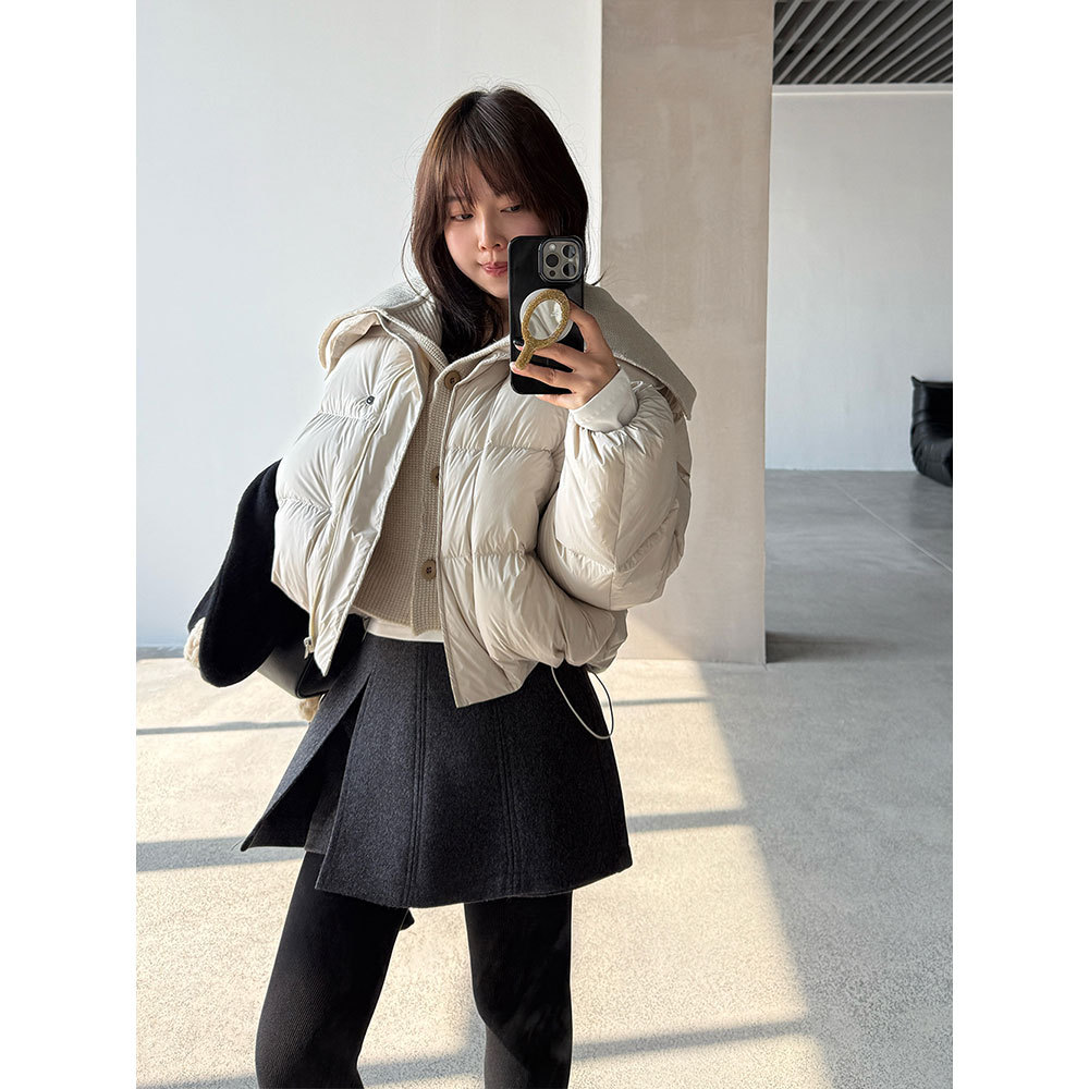 【王琪芝】90白鸭绒可拆卸针织双层领羽绒服女保暖短款外套WQ118