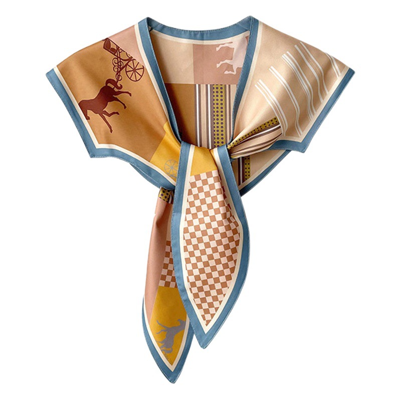 Chessboard Chal exterior de protección solar a cuadros de primavera y verano para mujer delgada Protección decorativa del cuello bufanda pequeña chaleco collar falso bufanda pequeña