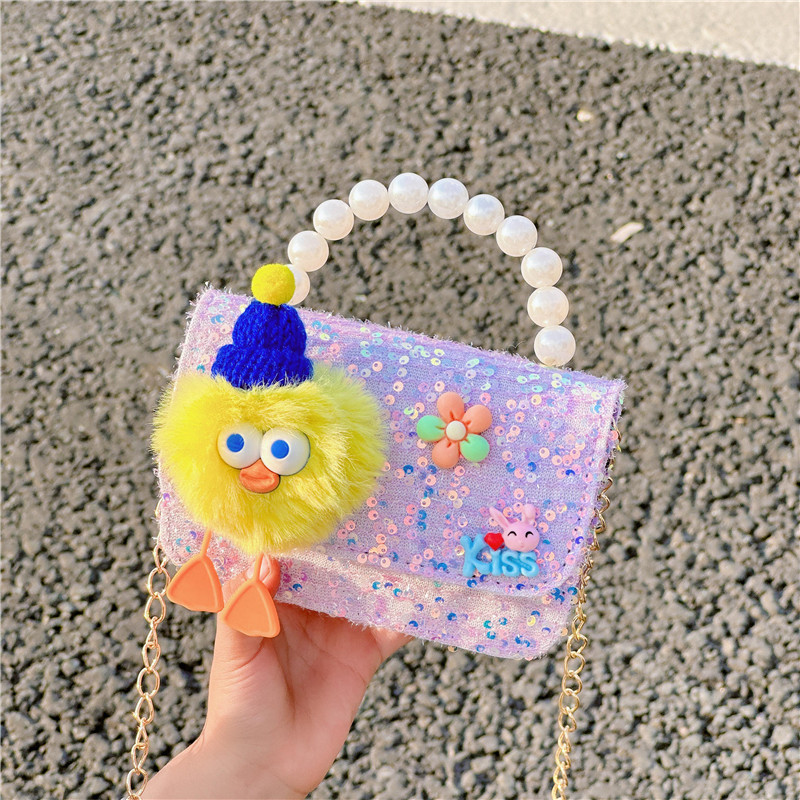 Nuevo estilo occidental de los niños bolsa de estilo de dibujos animados de las muchachas bolsa de mensajero estilo coreano perla bolso niñas monedero
