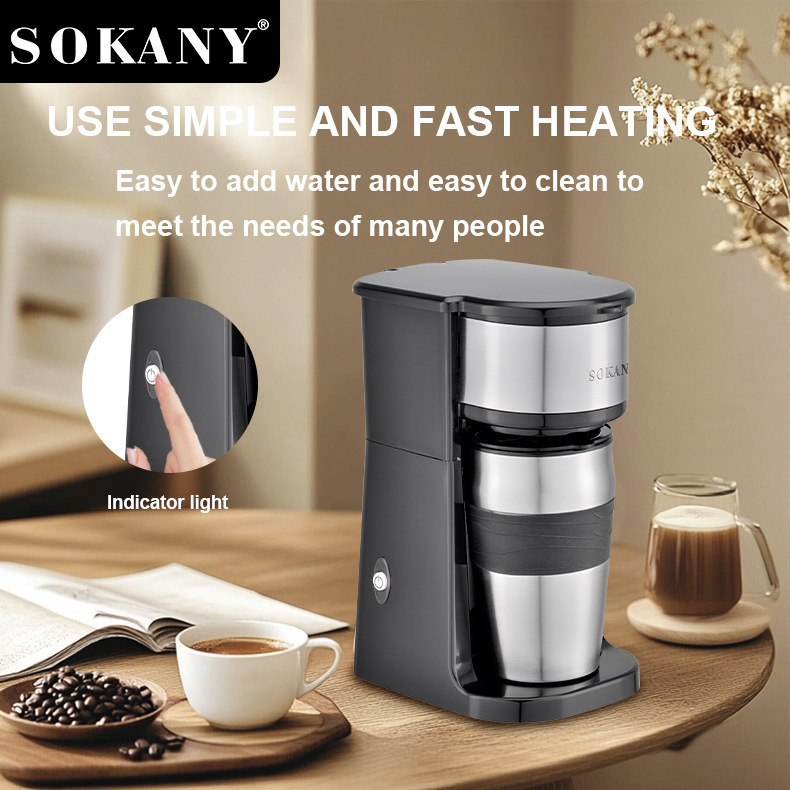 Cross-Border Coffee Machine for Making Tea and Coffee, Single-Cup Coffee Machine, Stainless Steel Coffee Maker 04028Sokany Cross-Border Coffee Machine for Making Tea and Coffee, Single-Cup Coffee Machine, Stainless Steel Coffee Maker 04028Sokany