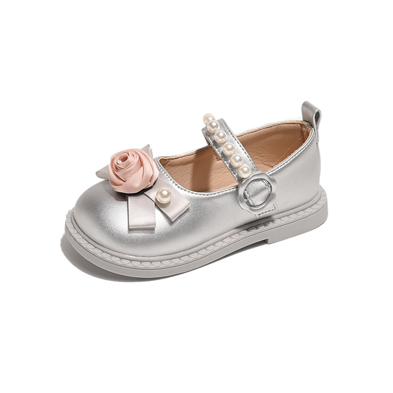 Zapatos de cuero para niñas 2024 otoño nuevas flores de moda zapatos de suela blanda para niños zapatos de princesa de perlas de estilo occidental para niñas image 6