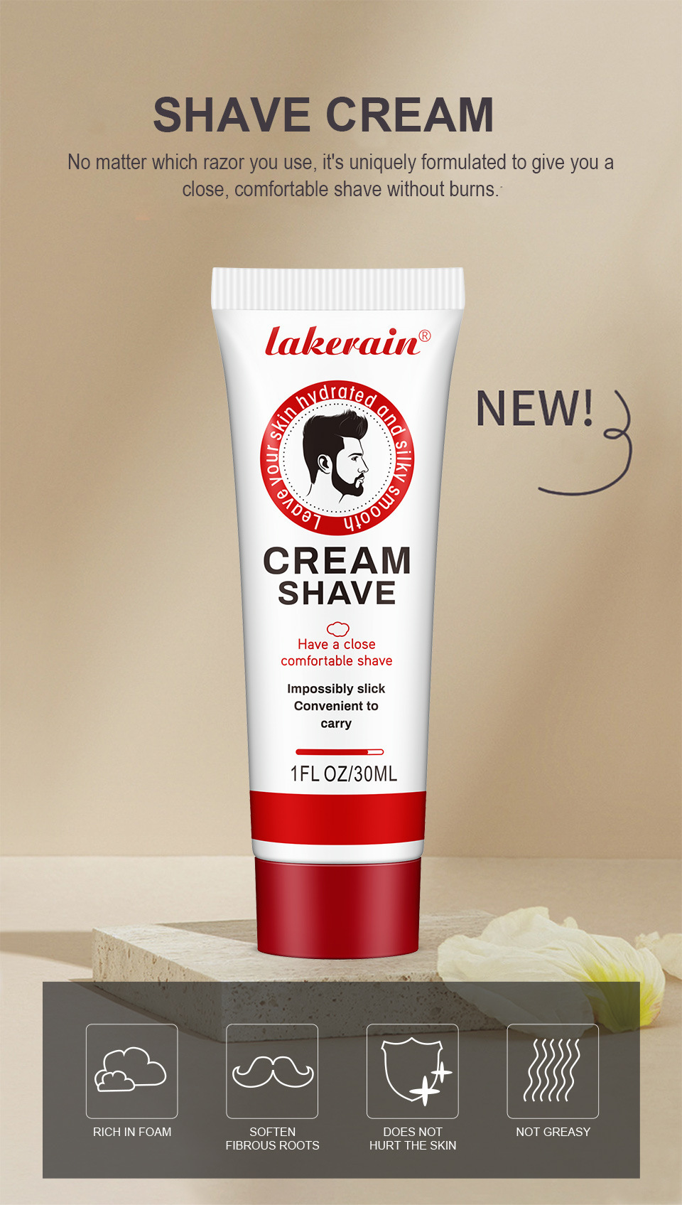 Cross-border lakerain Shaving Cream: Gentle, refreshing, Softening and silky shaving cream details Picture