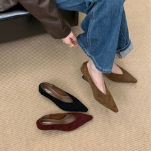 百搭显瘦韩版尖头浅口高跟异形跟一脚蹬瓢鞋绒面通勤鞋