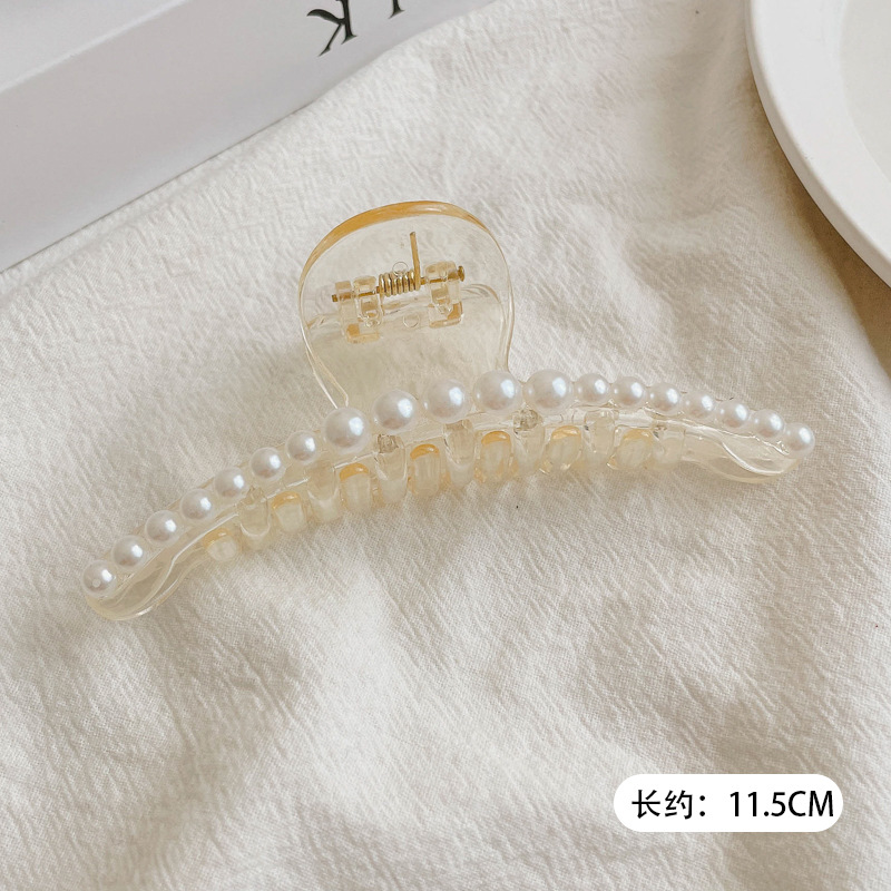 Pinza para el cabello con plato de perlas de invierno coreano para mujer, gran cantidad de cabello, clip para el cabello de tiburón, elegante temperamento, pinza para el cabello, tocado