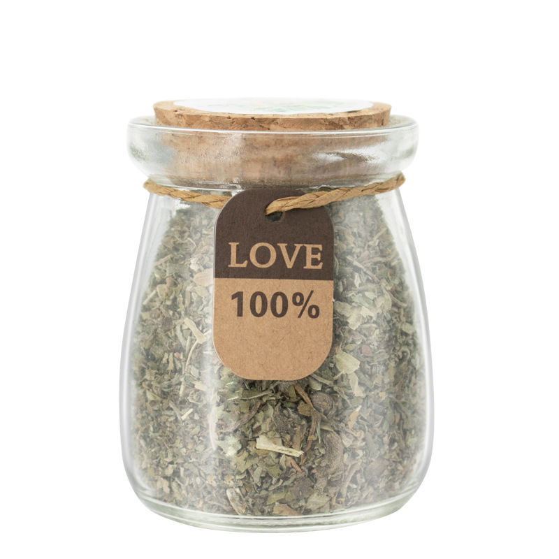 Hoja de polvo de menta gatera Aperitivos para gatos Galletas para gatos embotelladas Bolas desplumadas comestibles Limpiar la boca Cachornia para gatos