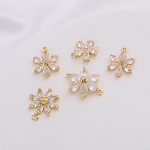 Plated 14K Color-Lasting Zirconia Five-Petal Flower Sunflower Single and Double Pendant DIY Handmade Bracelet Necklace Decorative Accessories