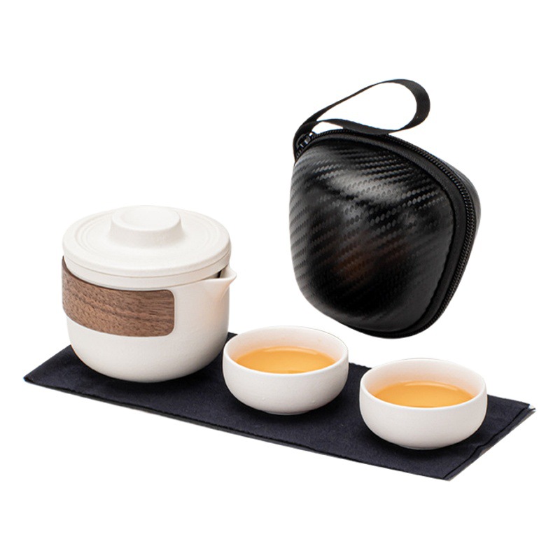 Casual Stoneware Travel Storage Set Portable One Pot Two Cups Tea Water Separation Quick Cup Tea Set Business Gift