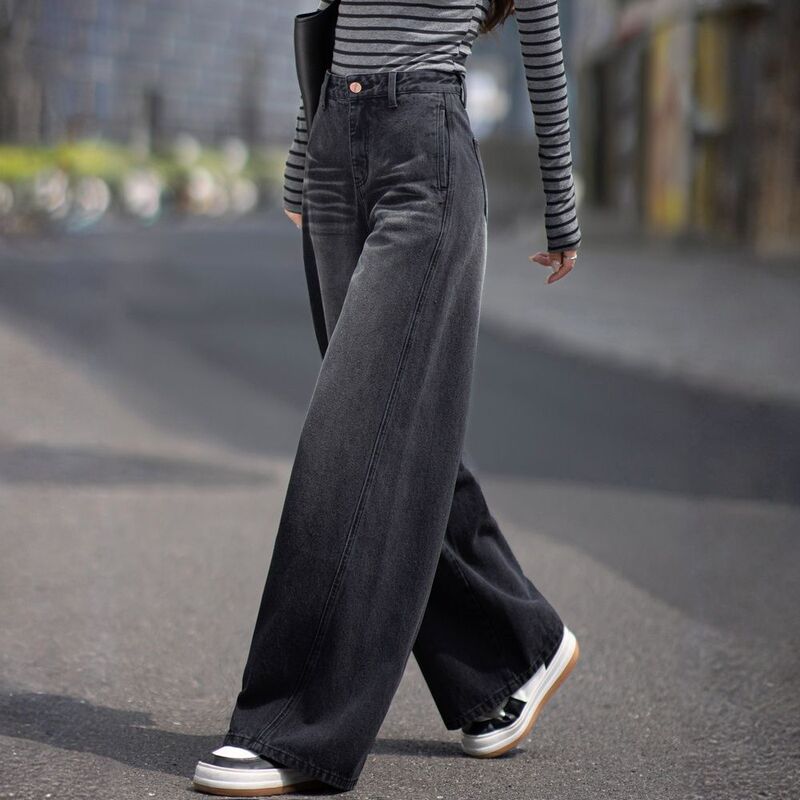 Black Jeans for Women, New Autumn Style, Stylish Versatile Pants, High-Waisted Straight-Leg Pants, American-Style Wide-Leg Pants, Versatile