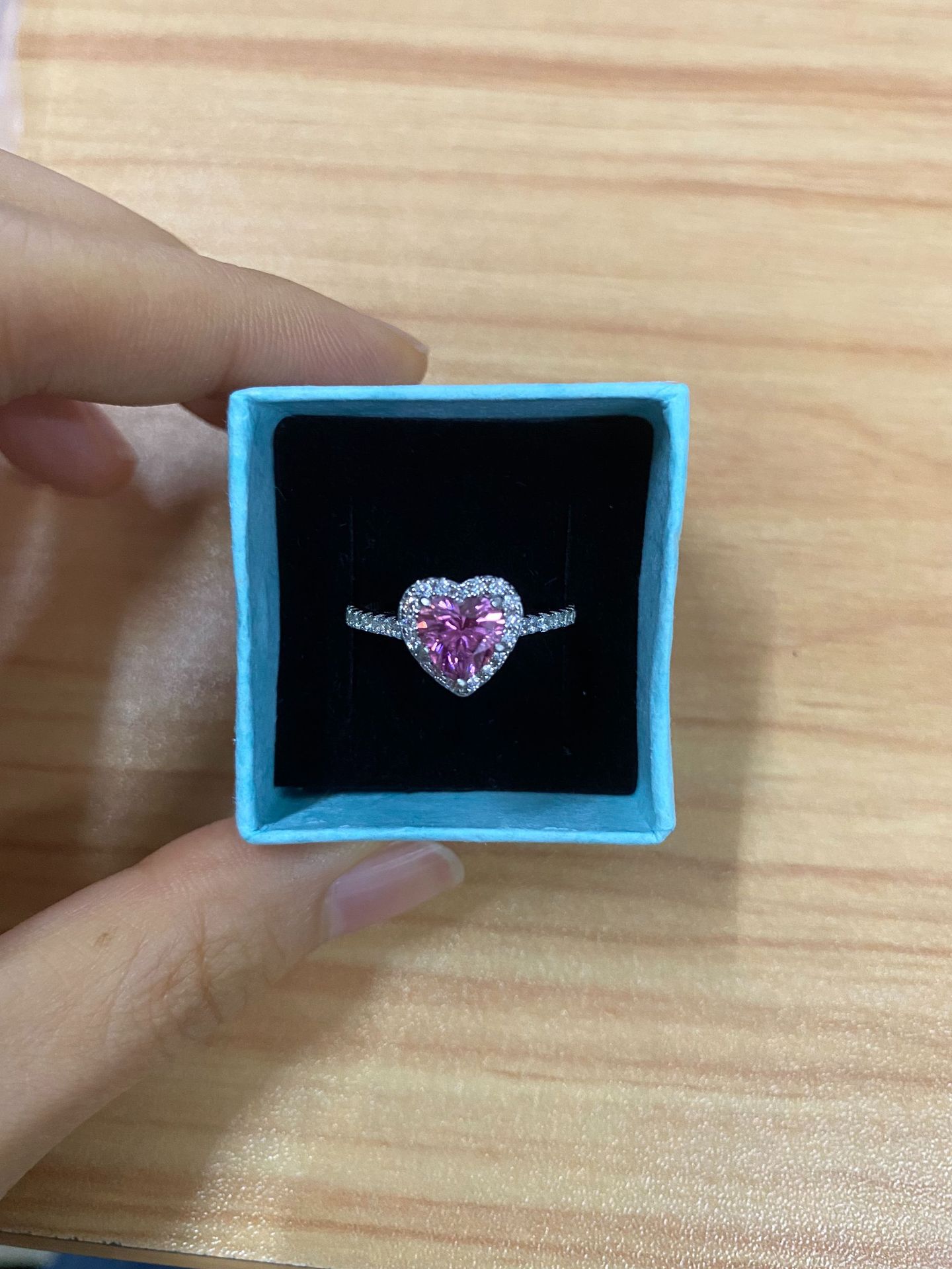 925 anillo de diamante rosa en forma de corazón de plata Europa y América 1 quilates de diamantes de diamante de diamantes de diamantes de mosaico