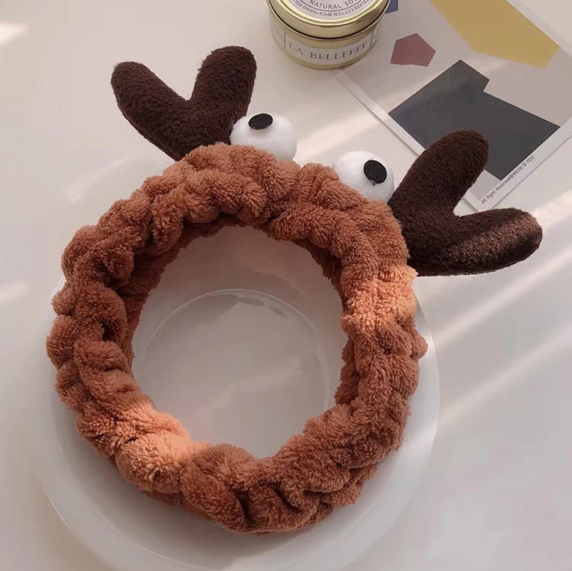 Caricatura verde rana correa de cabello mujer nuevo lindo gran ojo correa de cabello lavar la cara correa de cabello máscara de Navidad tocado